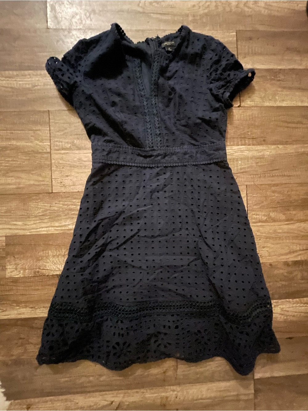 Ann Taylor Navy Eyelet A-Line Mini Dress